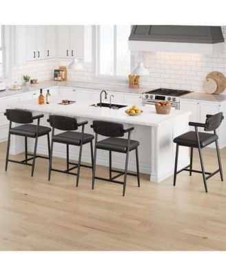 3 Sets of Bar Stools with Armrests, 26-Inch Metal Bar Stools, Spacious Seats and Backrests, With Footrests, Suitable for Kitchen Islands