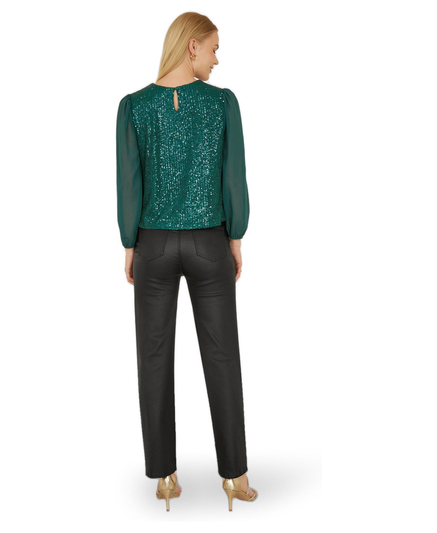 Women's Sheer Sleeve Sequin Top