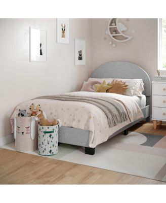 Platform Bed Frame with Curved Headboard and Wood Slat Foundation