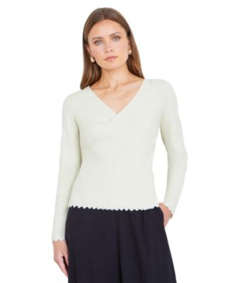 Women's Metallic Thread Rib Wrap Knitted Top