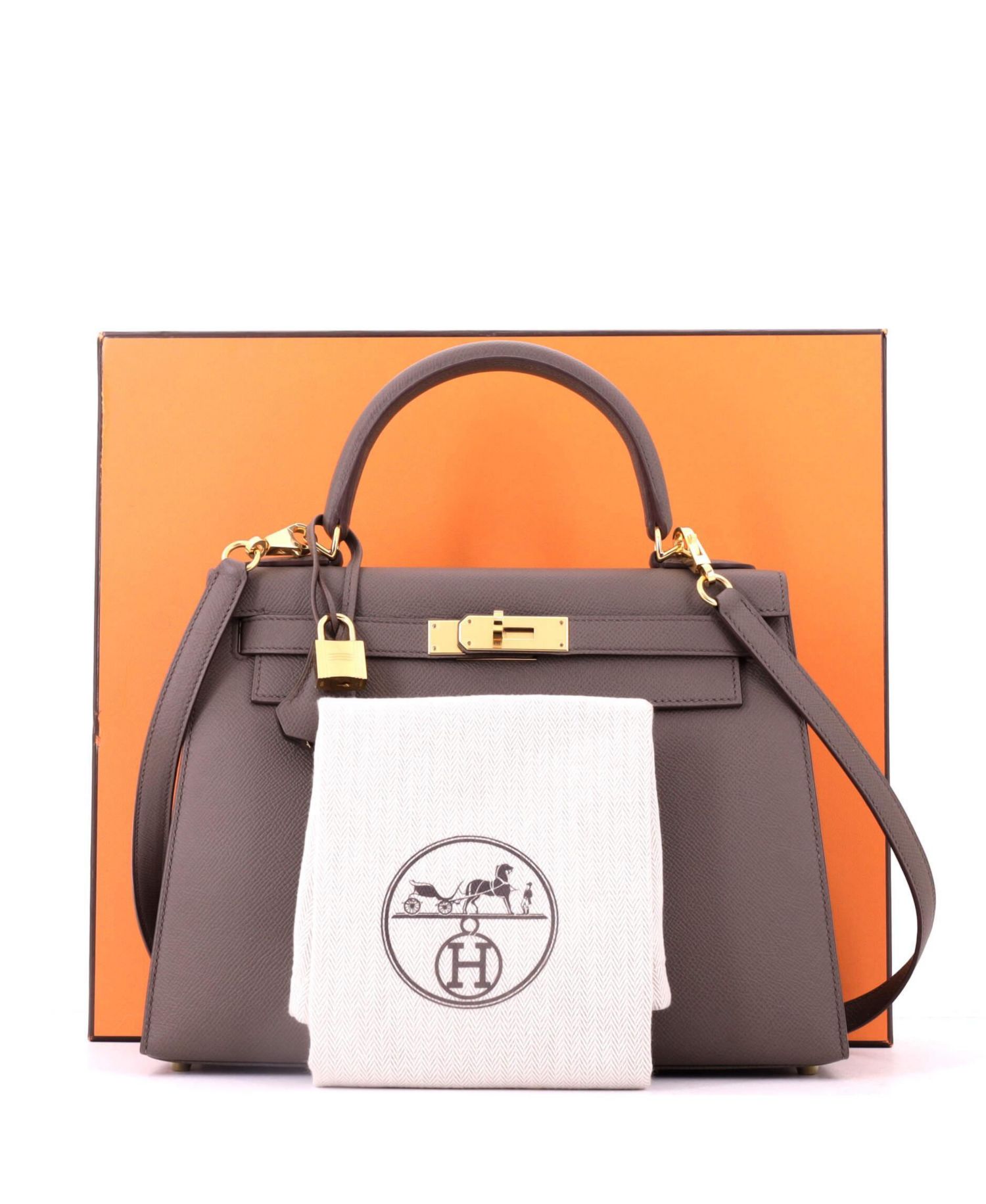 Kelly 28 Handbag Grey Epsom with Gold Hardware
