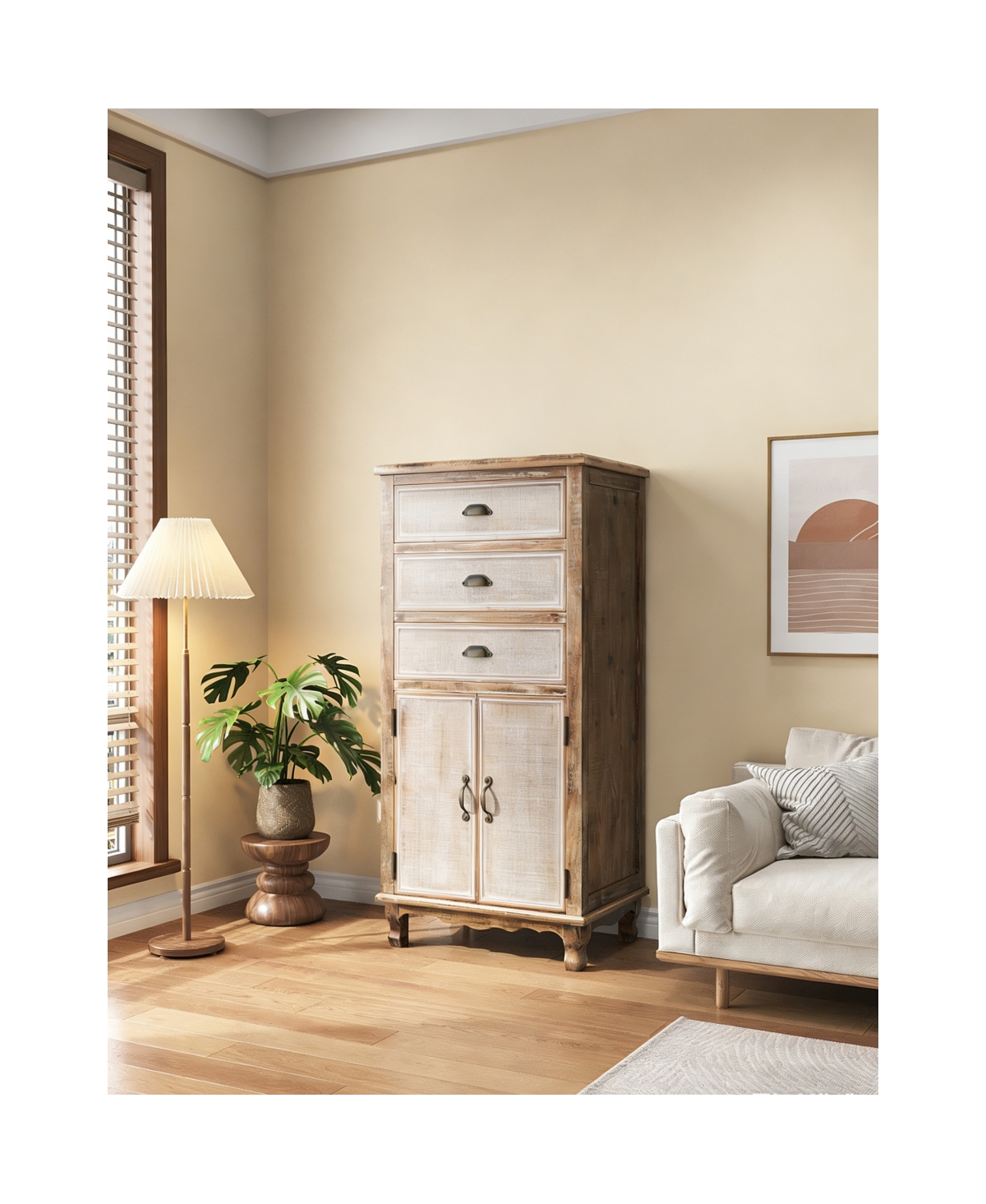 Streamdale Furniture Wooden Storage Cabinet with Cutout Door and 3 Drawers