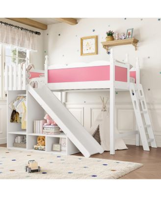 Bed with Storage, Wardrobe, and Slide, Solid Wood