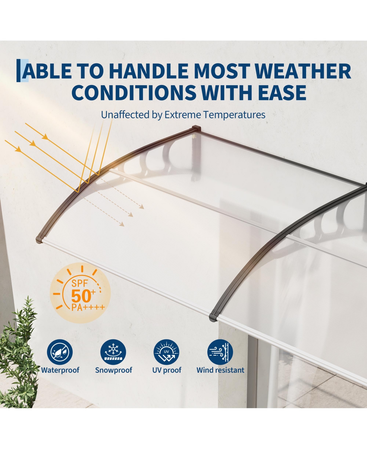 gaomon 40inchx80inches Window Awning Canopy Exterior, Polycarbonate Cover, for Door Entrance, Clear