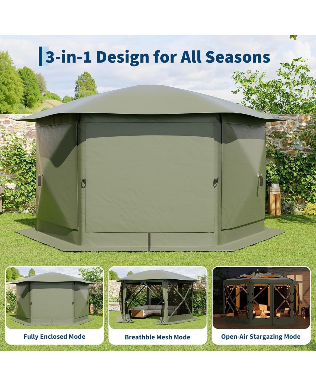 gaomon 11.8FT Pop Up Gazebo Tent with 6 Removable Wind Panels for Outdoor Events, Camping, Patio, Backyard