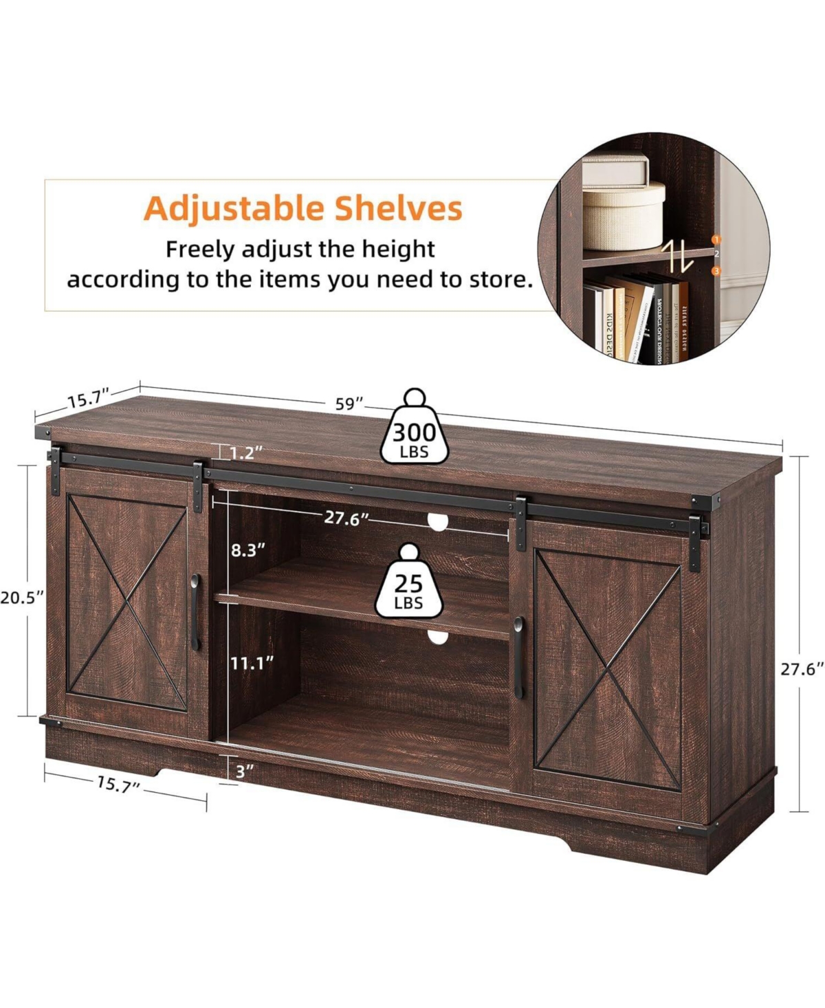 gaomon Tv Stand for 65 Inches Tv Adjustable Shelf Media Console Storage Cabinet Living Room Furniture