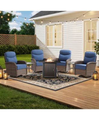 7 Pieces Outdoor Patio Furniture Set with Fire Pit Table,Outside Fire Pit Set with PE Wicker Swivel Rocking Chairs and Coffee Side Table