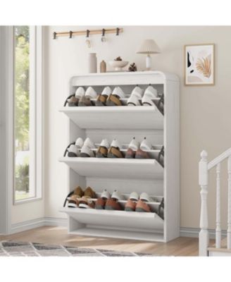 Shoe Cabinet with 3 Flip Drawers, Wooden Shoe Cabinet with Adjustable Shelf, Shoe Storage for Entryway, Hidden Shoe Cabinet for Living Room
