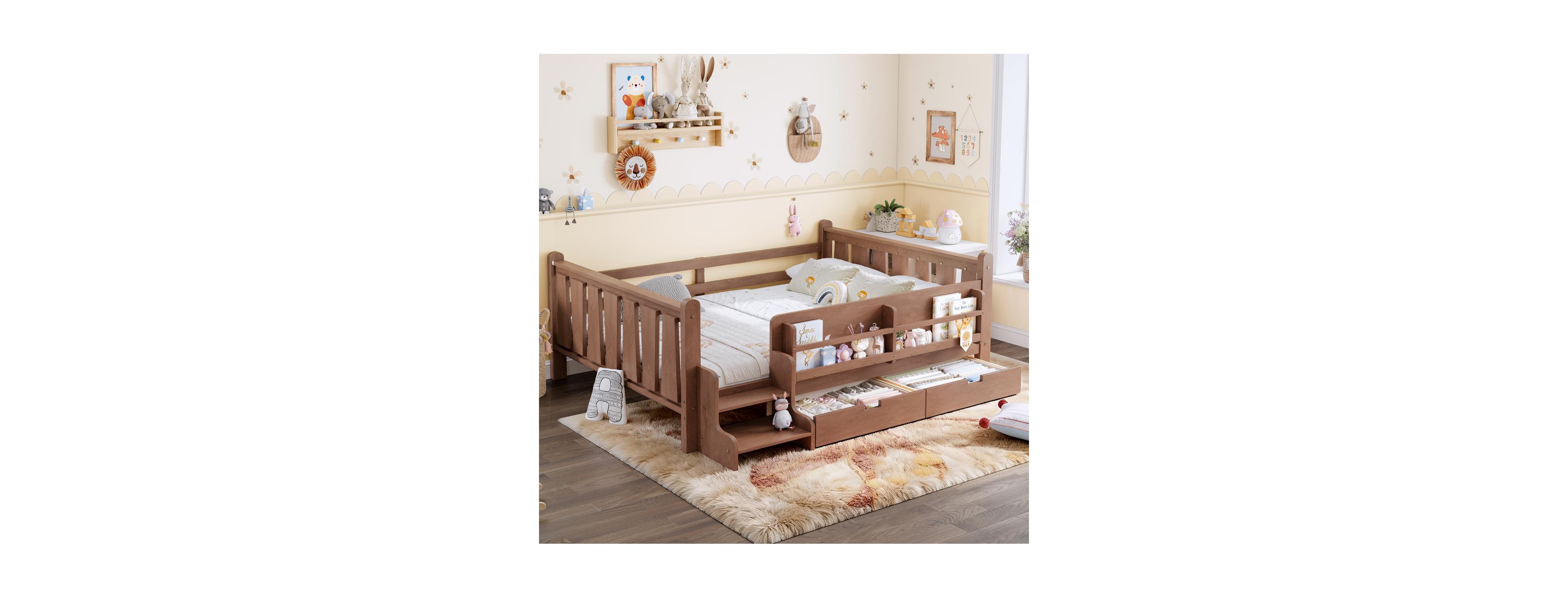 Streamdale Furniture Solid Wood Floor Bed with Storage, Bookcases, and Stairs