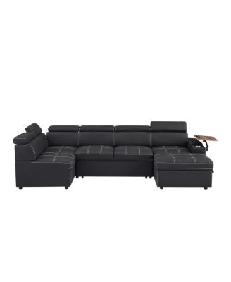  Fabric Sectional Sofa with Storage Ottoman