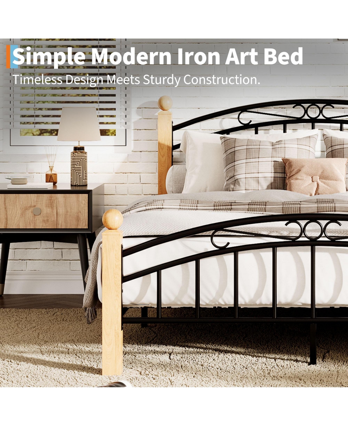 homfan Bed Frame with Headboard and Footboard, Classic Metal Platform Bed Frame Under Storage, Steel Slats, No Box Spring Needed