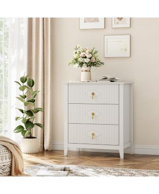 Fluted 3-Drawer Nightstand Dresser with Metal Handles, 27.5" Wide Storage End Table for Bedroom, Living Room, Hallway
