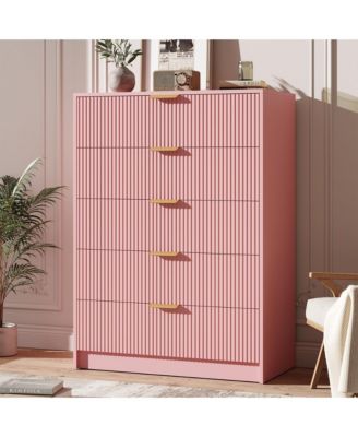 5-Drawer Fluted Dresser Chest with Metal Handles, Modern Vertical Storage Organizer for Bedroom, Entryway or Living Room