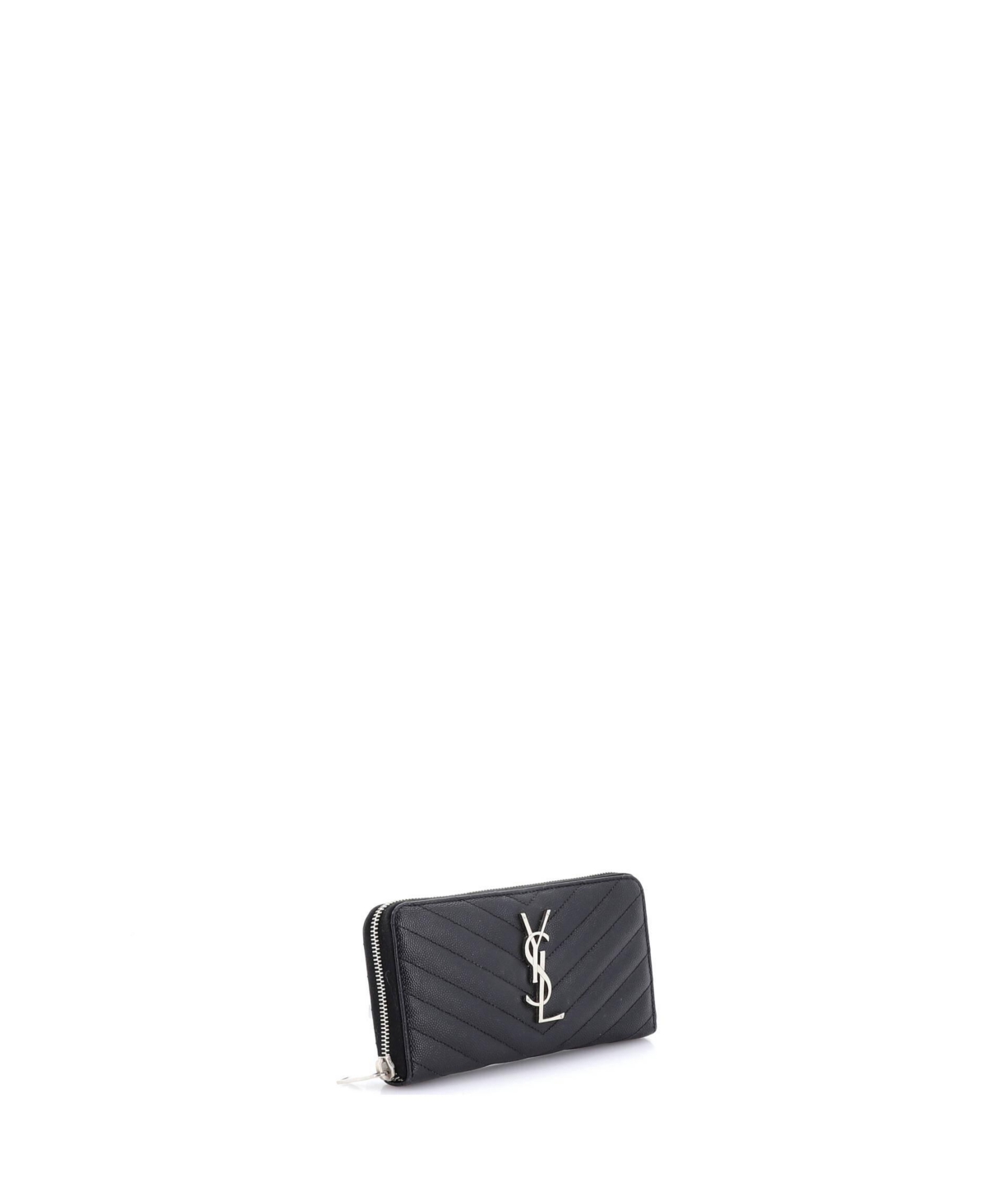 Pre-Owned Saint Laurent Classic Monogram Zip Around Wallet Matelasse Chevron Leather