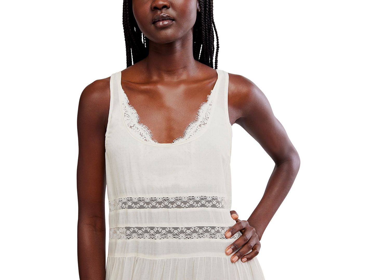 Женское платье Free People Scoop Neck Voile & Lace Midi, цвет: Слоновая кость комбинированный — фото 4