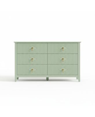 Extra-Wide 6-Drawer Fluted Dresser Chest with Metal Handles, Lacquered Finish Storage TV Stand for Bedroom, Living Room, Hallway