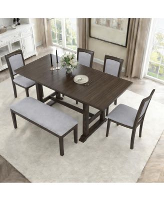 6-Piece Extendable Dining Table Set with Bench and Chairs