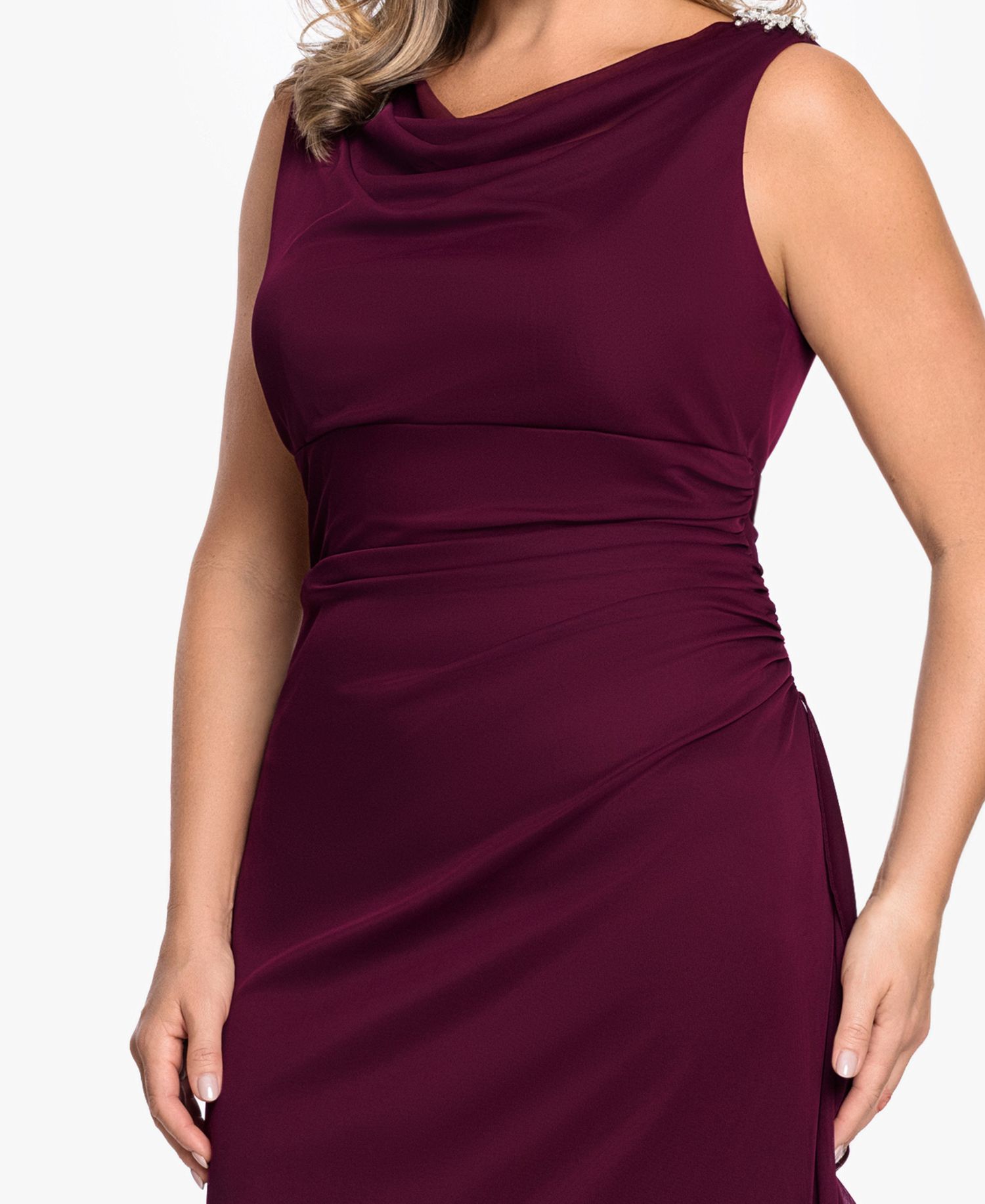 Women's Ruffle Side Cowl Neck Ball Gown