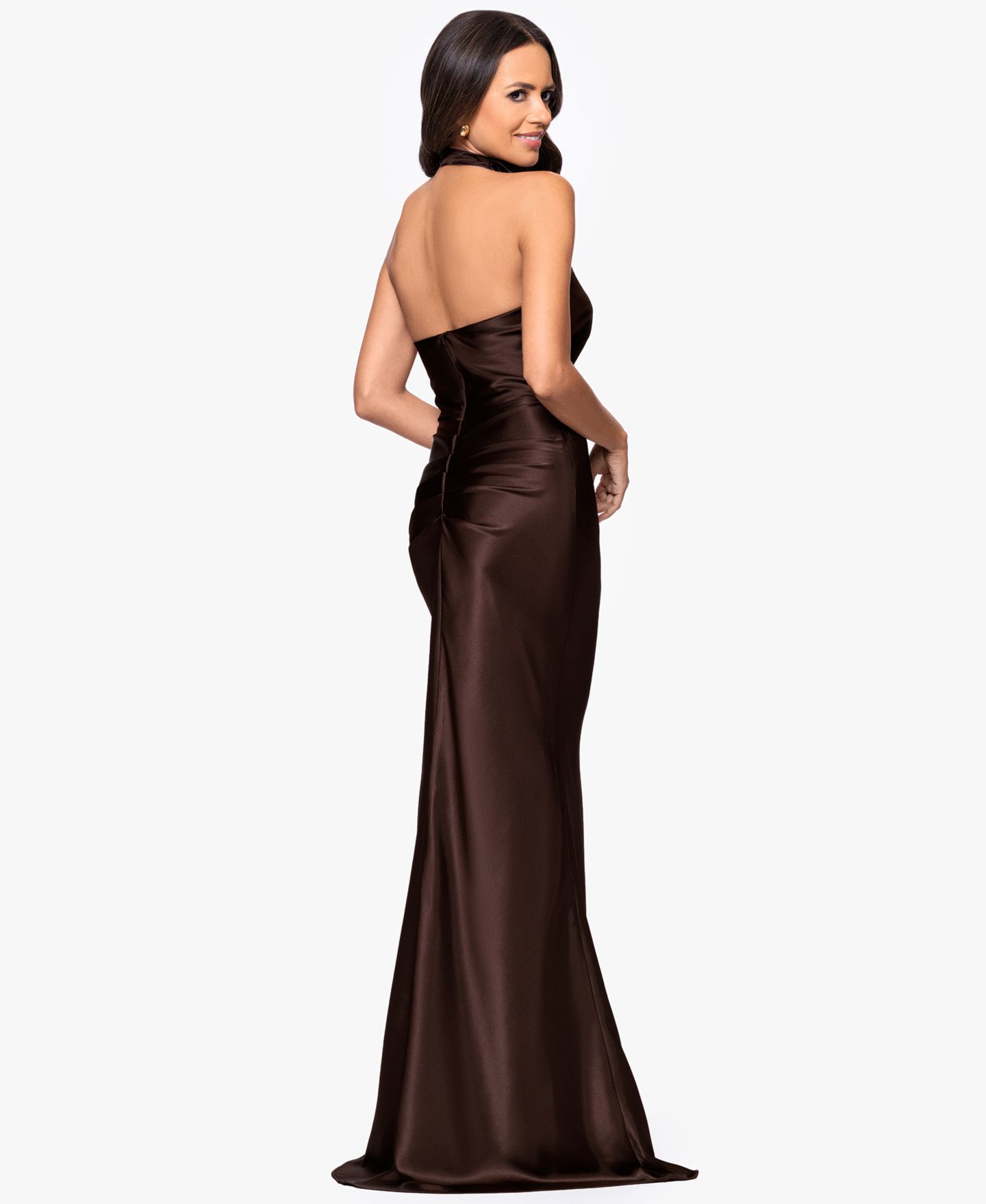 Женское платье Betsy & Adam Cowl Halter Neck Charmeuse Long, цвет: Коричневый — фото 4
