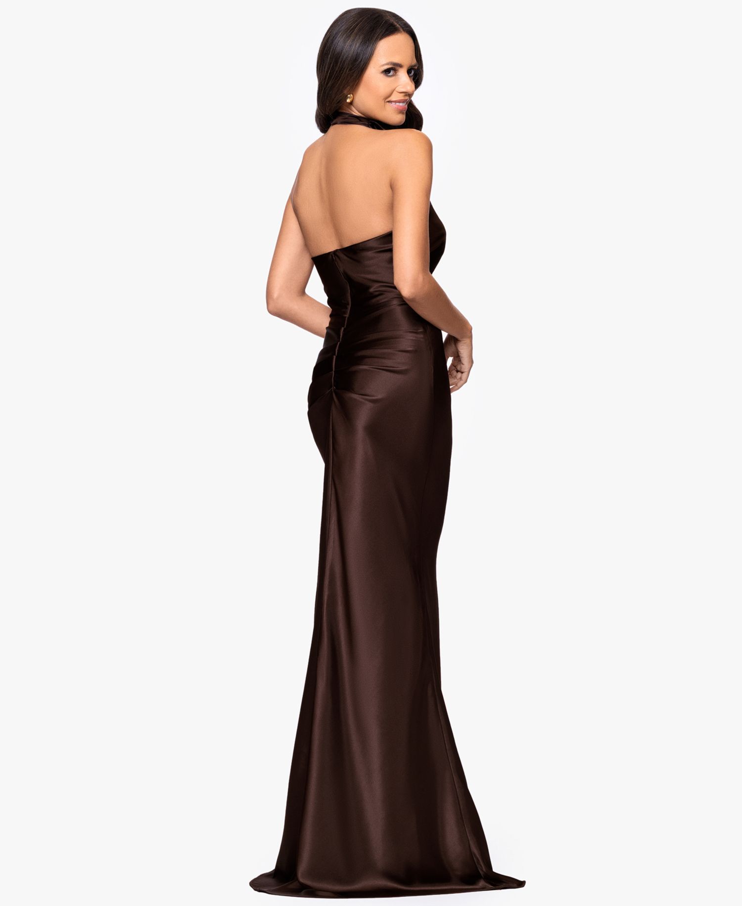 Petite Cowl Halter Neck Charmeuse Long Dress