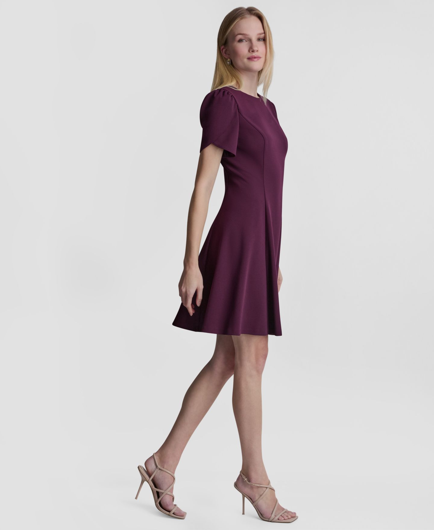 Женское платье DKNY Tulip-Sleeve Fit and Flare, цвет: Баклажановый — фото 3