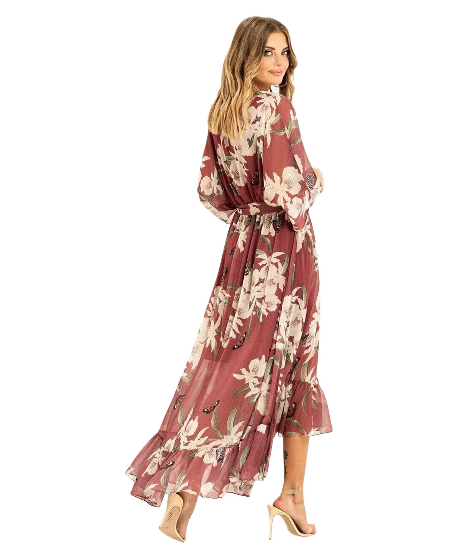 Women's Floral Print Midi Wrap Dress