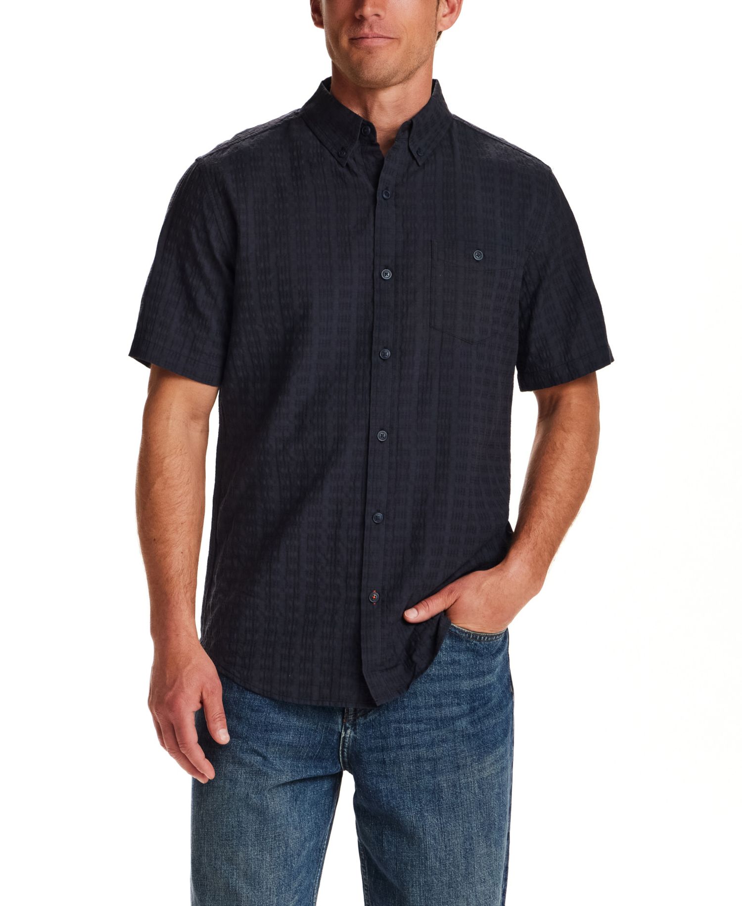 Men's Rectangular Texture Button-Down Short-Sleeve Shirt