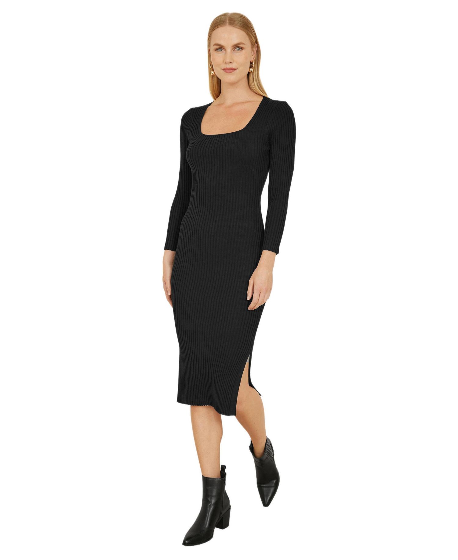 Women's Side Split Fitted Knit Midi Dress