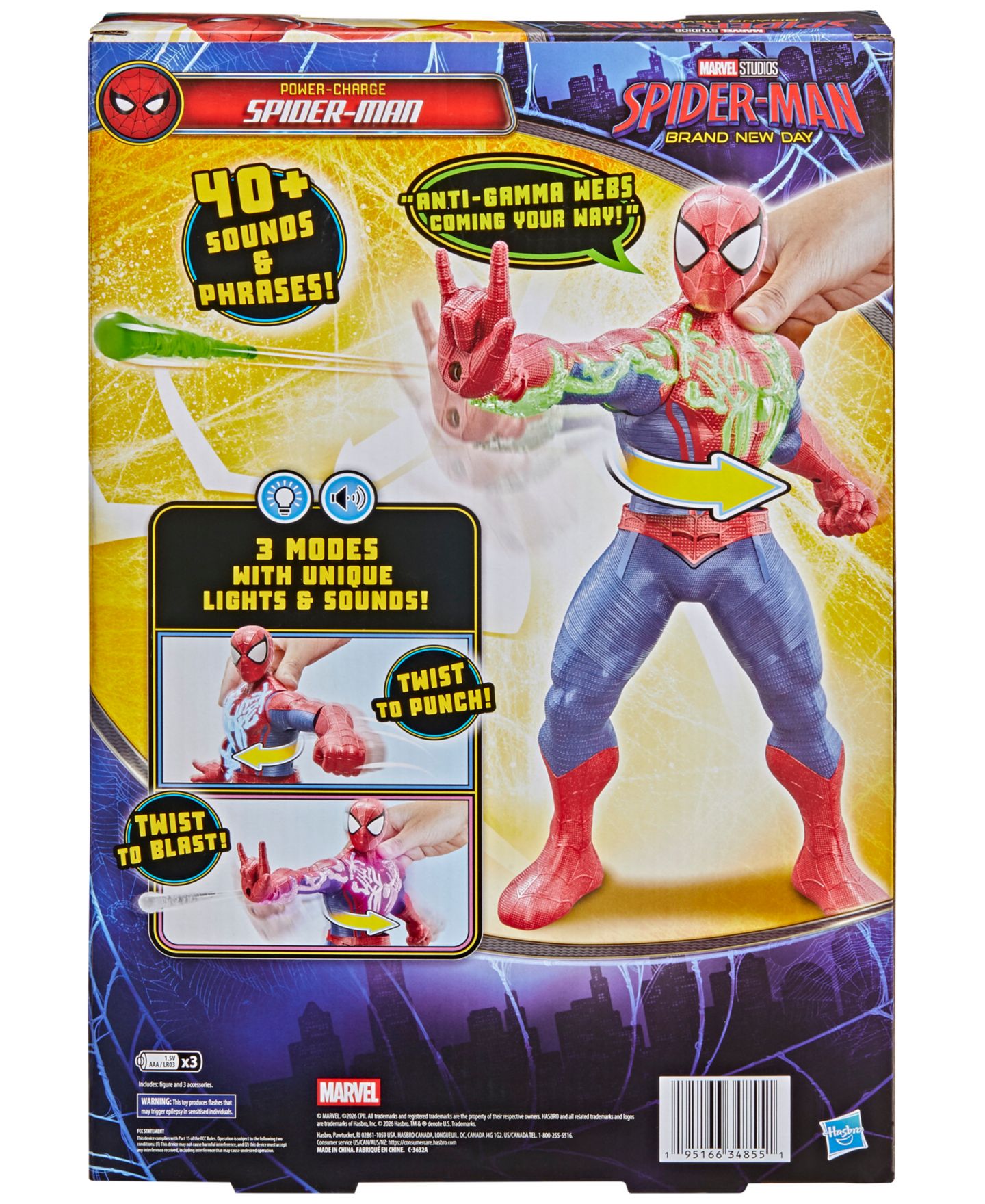 Детская фигурка Spider-Man Power-Charge Interactive with LED Lights 14.5" Action Figure, Ages 4+ — фото 6