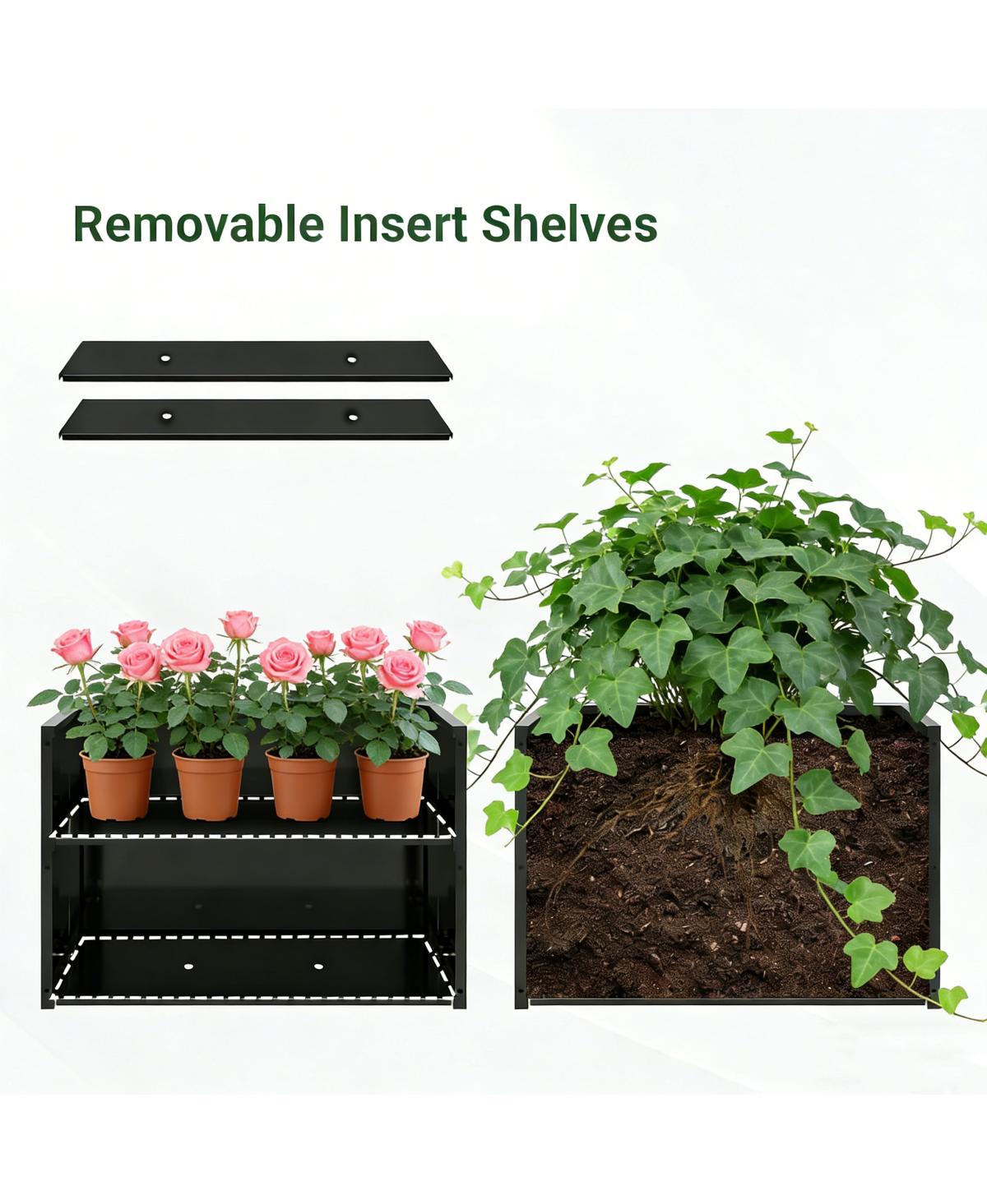 Streamdale Furniture 2-Piece Metal Raised Garden Bed with Trellis, 23.6 inch Depth