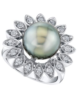 Cultured Tahitian Pearl (11mm) & White Topaz (5/8 ct. t.w.) Ring in Sterling Silver