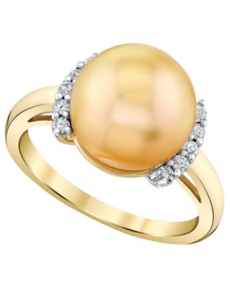 Cultured Golden South Sea Pearl (11mm) & Diamond (1/6 ct. t.w.) Ring in 10k Yellow Gold