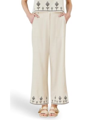 Women's Linen Mix Embroirdered Trousers