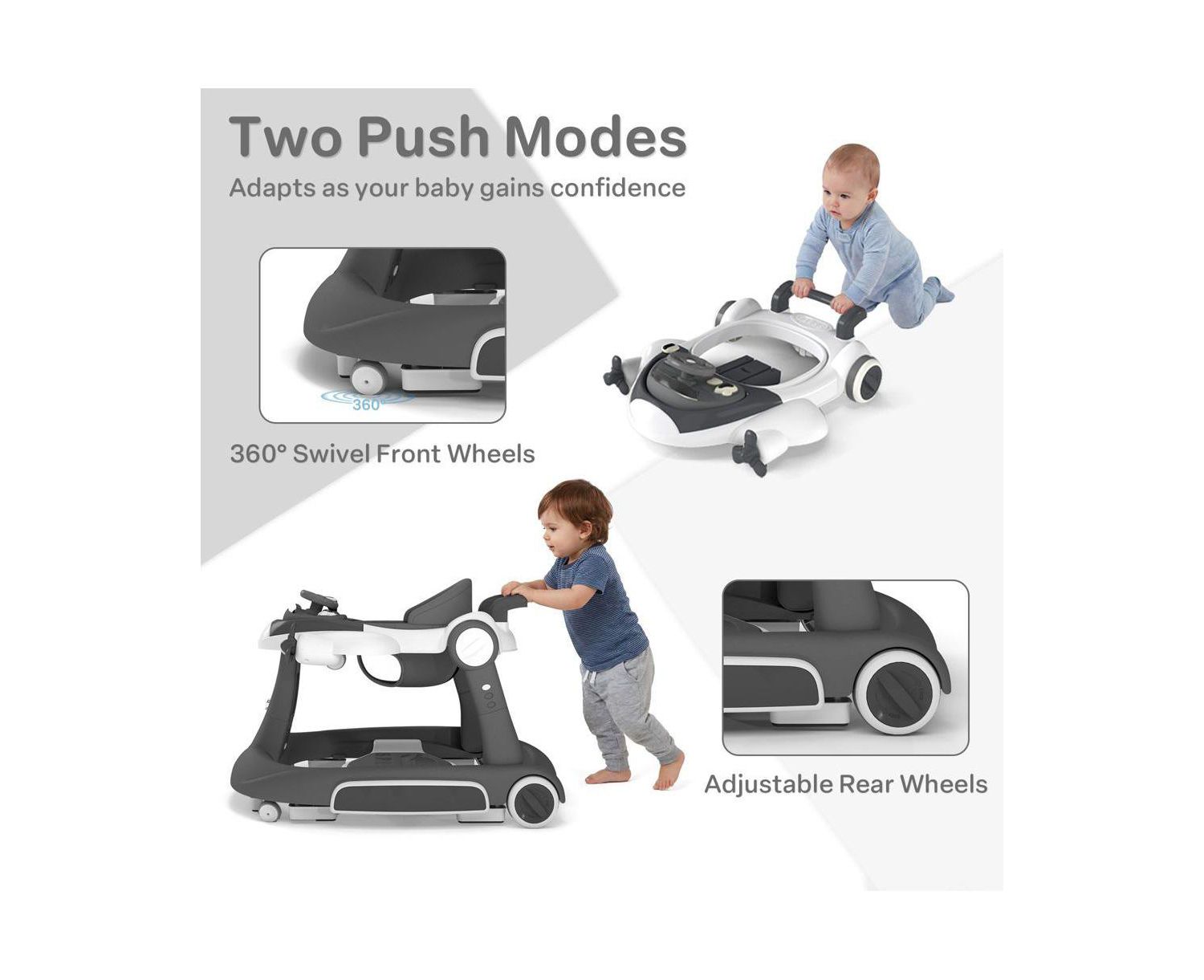 Convertible Baby Activity Walker with Adjustable Height, Foldable Design and Interactive Play Features