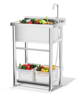 24''x20'' Stainless Steel Utility Sink, Free Standing Single Bowl Commercial Kitchen Sinks with Faucet