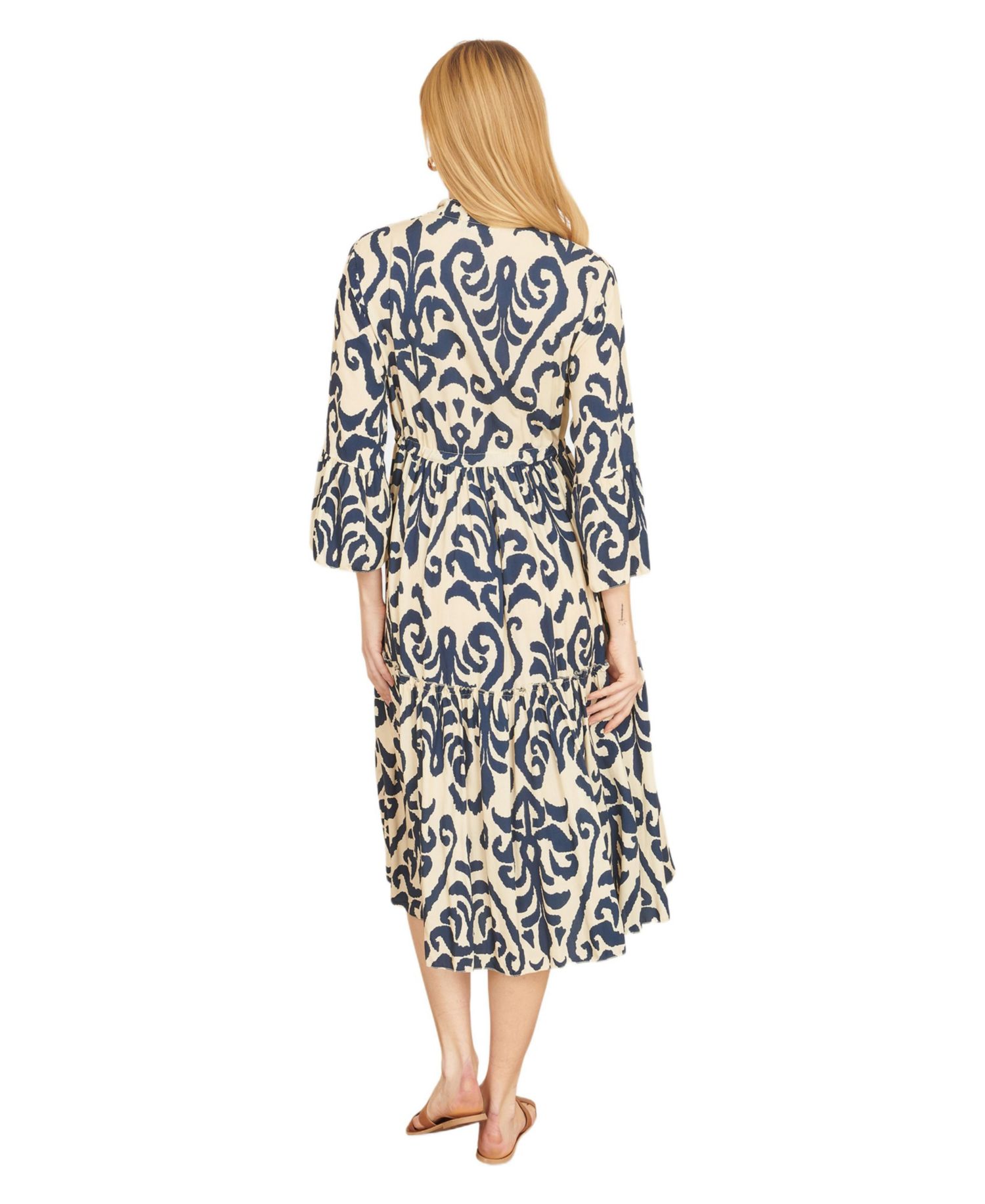 Women's 3/4 Sleeve Block Print Kaftan Dress