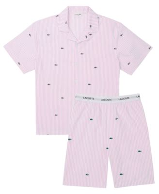 Men's Striped Short-Sleeve Shirt and Pajama Shorts, 2-Piece Set