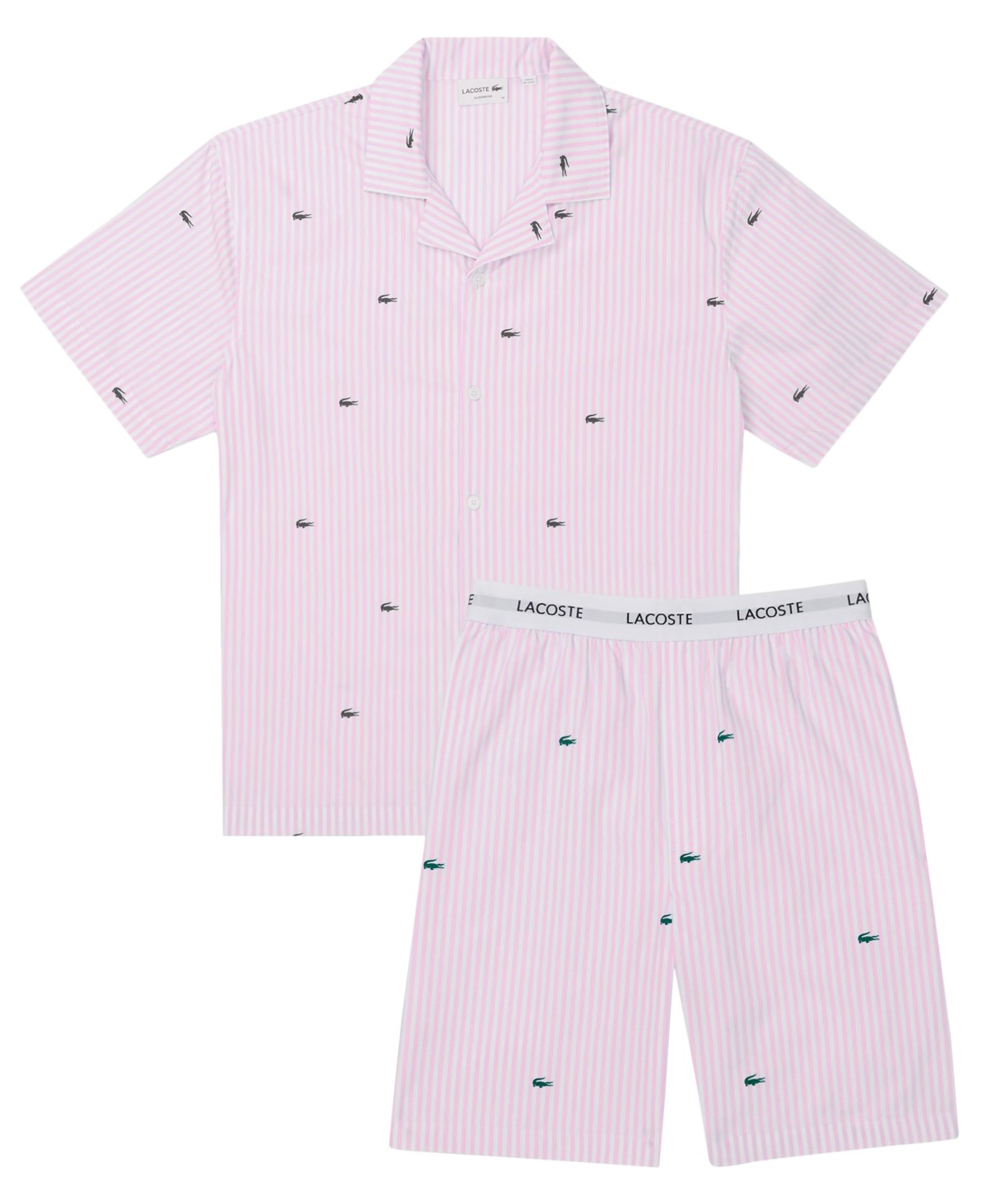 Мужские Lacoste Men's Striped Short-Sleeve Shirt and Pajama Shorts, 2-Piece Set — фото 2