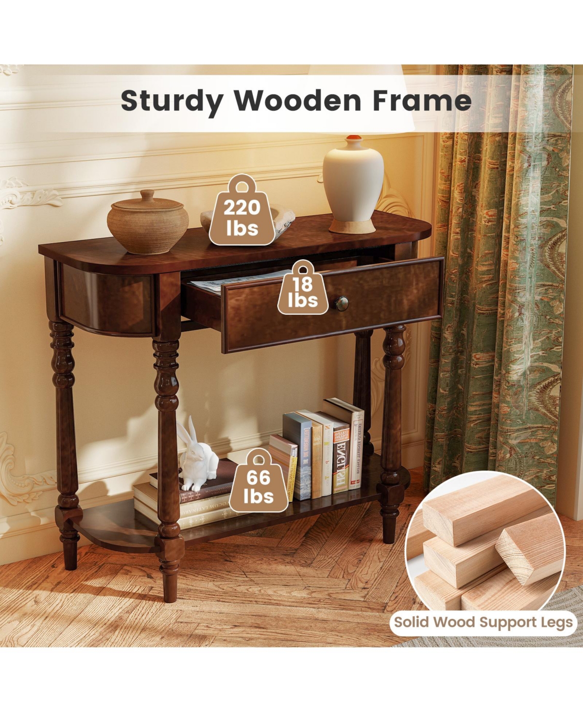 Slickblue 2-Tier Wooden Entryway Console Table for Hallway