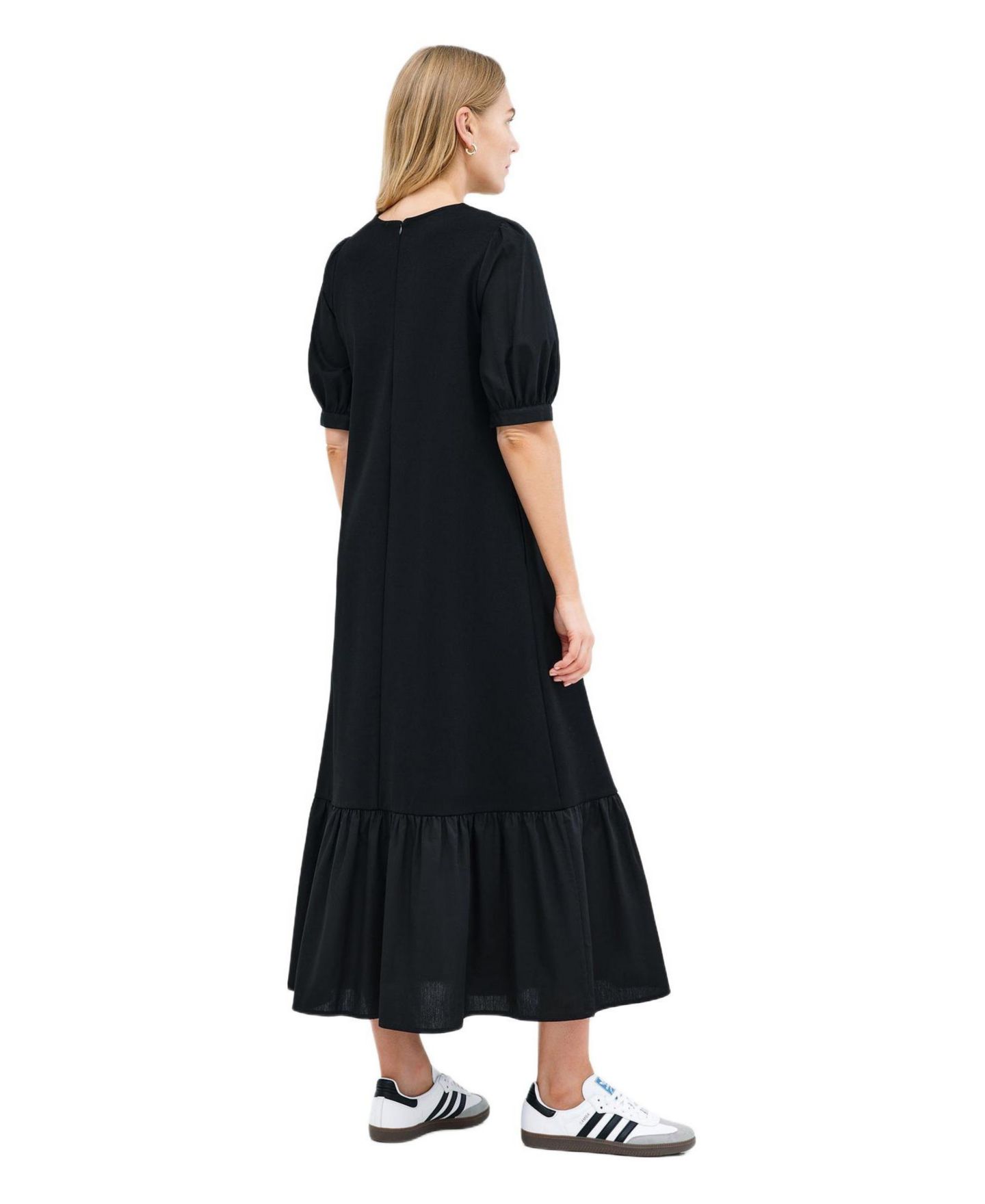 Женское платье Marcella Olivia Puff-Sleeve Crew-Neck Midi Dress with Pockets, цвет: Чёрный — фото 3