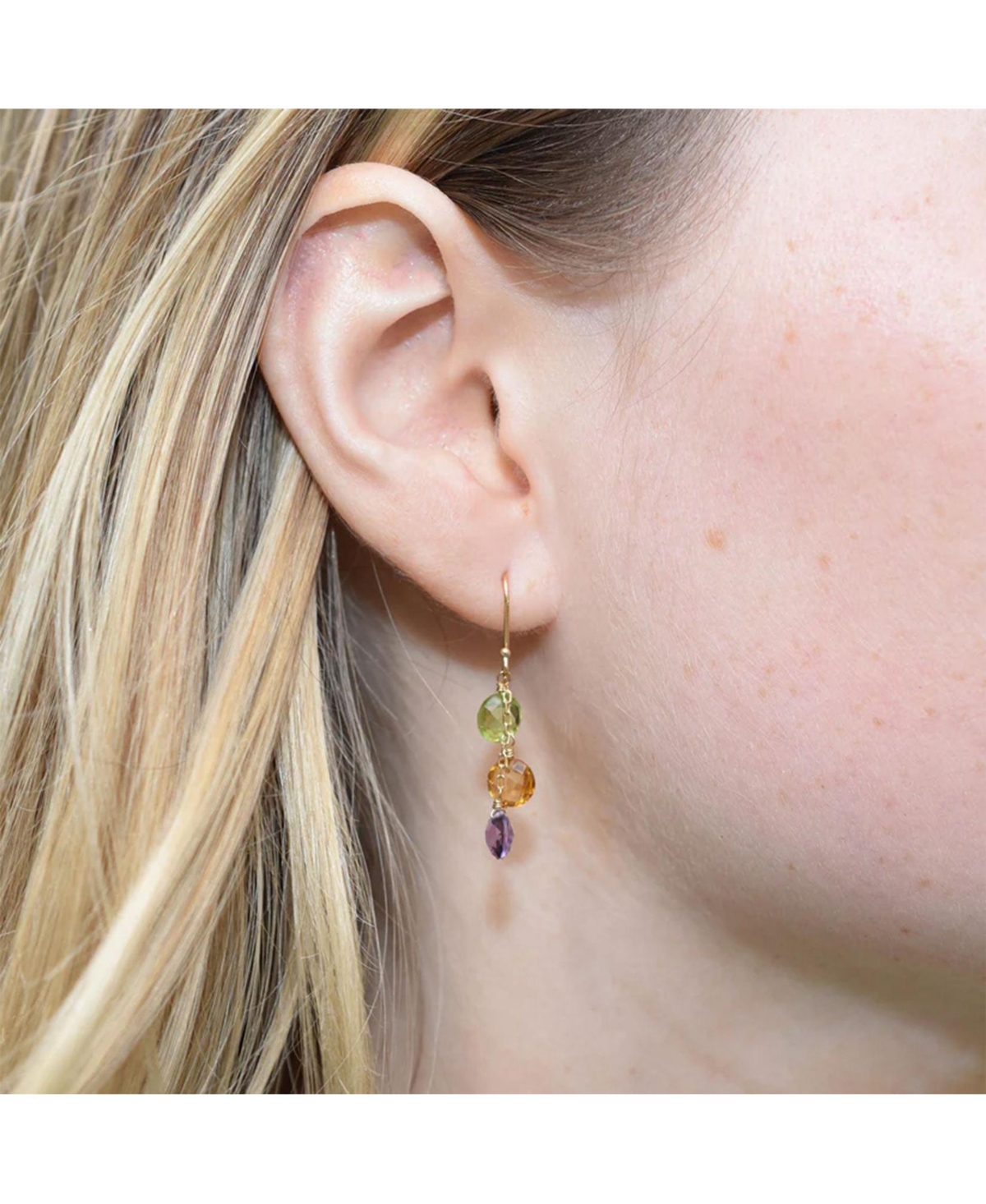 The Lovery Tricolor Bead Dangle Earrings 14K Gold