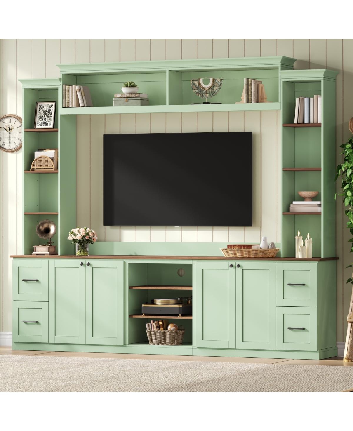 Streamdale Furniture 4-in-1 Farmhouse Tv Stand with Bookshelf for TVs Up to 70" - Mint green