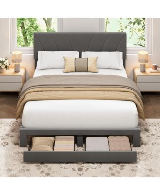Velvet Bed Frame with 2 Storage Drawers ? Adjustable Headboard, Platform Bed with Wooden Slats, No Box Spring Needed, Easy Assembly