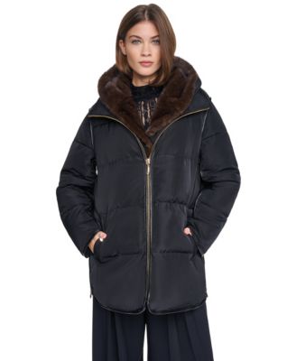 Women's Faux Fur Bibbed Hooded Puffer