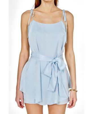 Women's Spaghetti Tie Belted Romper Dress