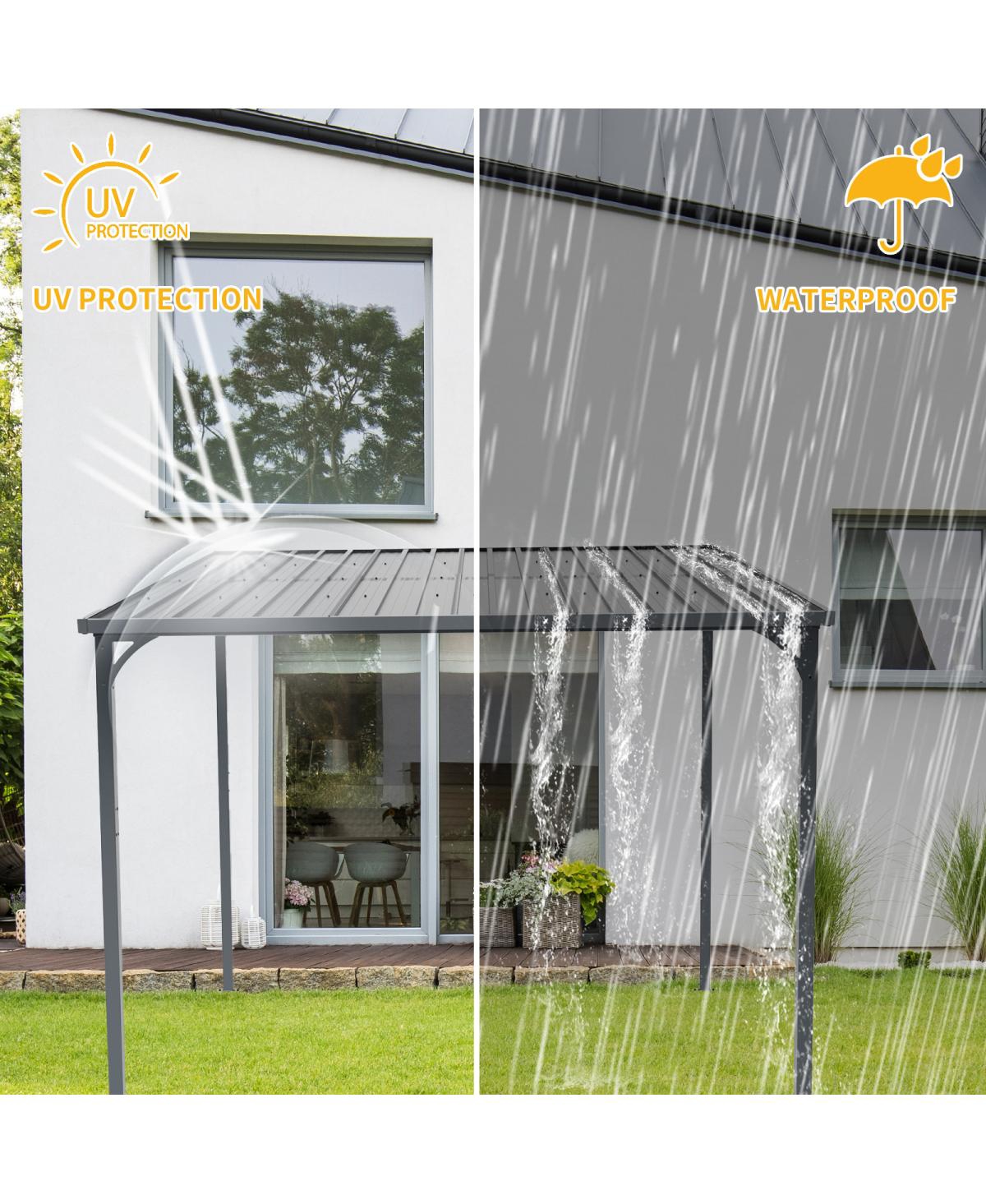 Streamdale Furniture 8 x 10 Metal Wall-Mounted Pergola with Waterproof Inclined Roof