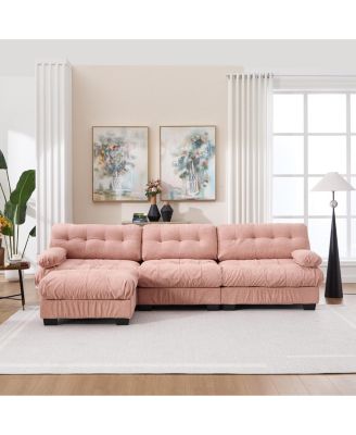 Modular Sectional Sofa,Cloud Couch, L Shaped Couch with Movable Ottoman Oversized 3-Seater Sofa for Bedroom,5 Pillows