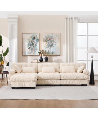 Modular Sectional Sofa,Cloud Couch, L Shaped Couch with Movable Ottoman Oversized 3-Seater Sofa for Bedroom,5 Pillows