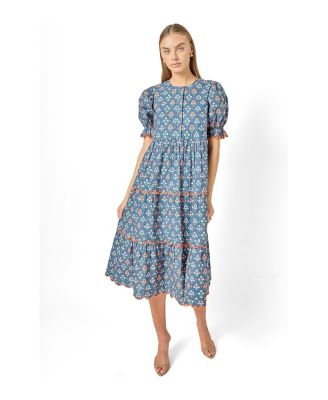 Women's Contrast Scallop Edge Midi Dress