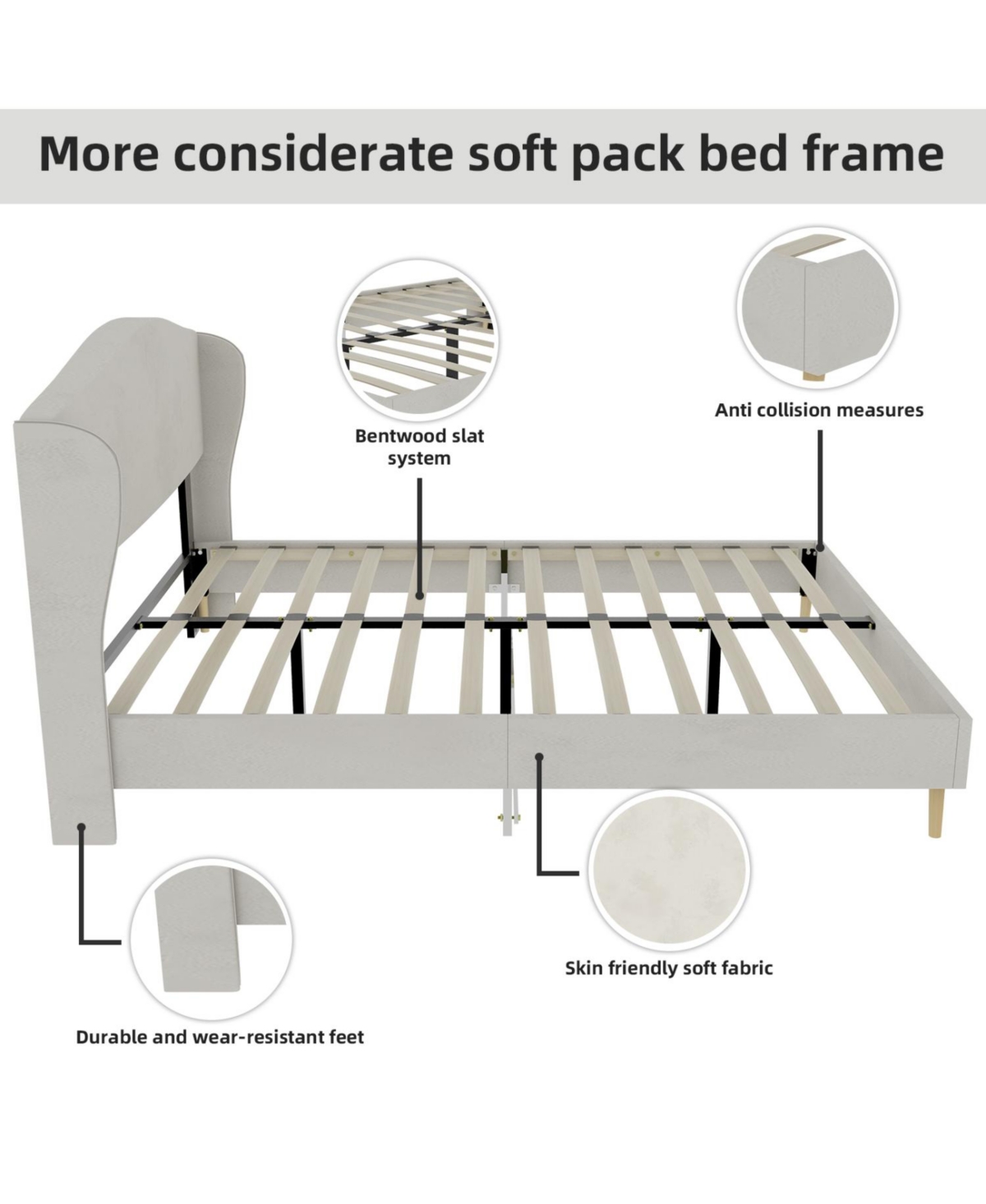 Rainsken Velvet upholstered bed Frame with Headboard, Sturdy and Durable, Wood Slats